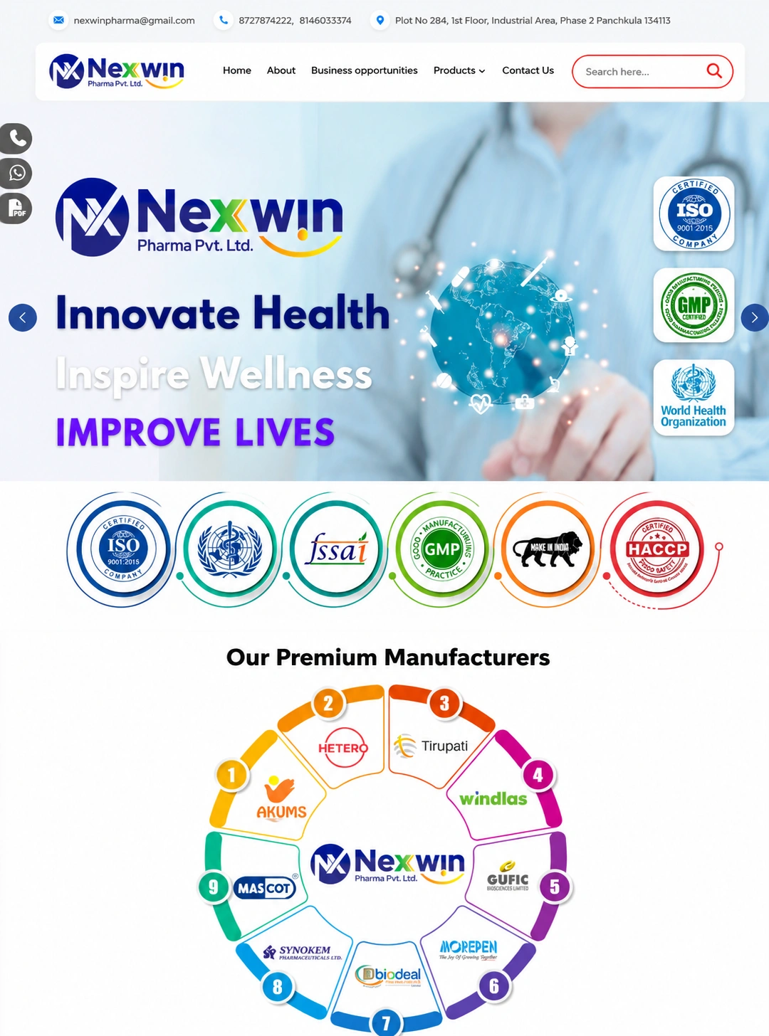 Nexwin Pharma website screenshot
